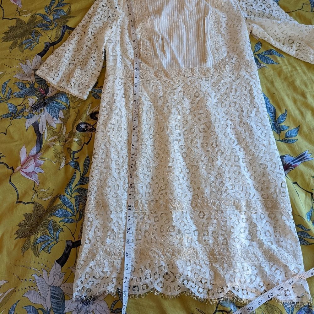 HOSS introqia cotton lace cream colored 3/4th sleeve shift dress sz 40 euc - Picture 5 of 5